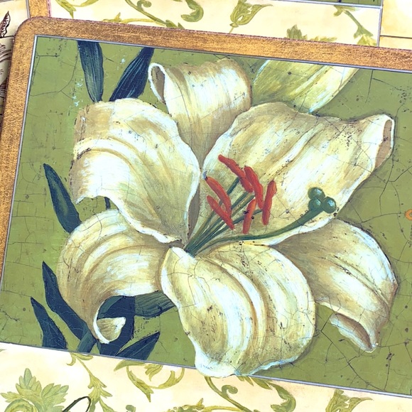 Pimpernel Set of 6 Lily-Themed Placemats Cork Back - Picture 3 of 7